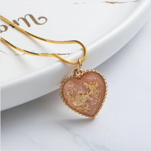 Sterling Silver Flecked Heart Pendant Gold Necklace - Picture 6 of 11
